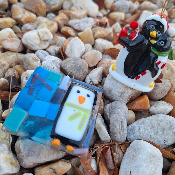 Penguin Christmas Ornaments Miniature Bell Hand and Blown Glass Set of 2 Vintage - Picture 2 of 15